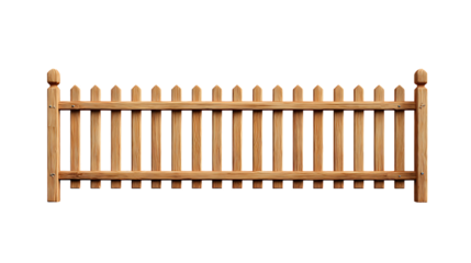 Wooden picket fence isolated on transparent background