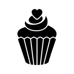 Minimal Glyph Cupcake with Frosting and Heart Vector Illustration