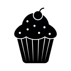 Minimal Glyph Cupcake with Frosting and Sprinkles Vector Illustration