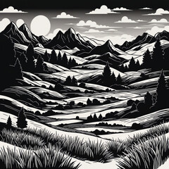 Beautiful greyscale Landscape of desert mountains