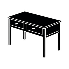 Minimal Glyph Office Desk with Drawers Vector Illustration