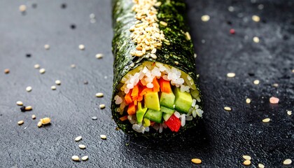 Fresh sushi roll on dark slate