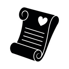 Minimal Glyph Rolled Parchment Scroll with Heart Vector Illustration