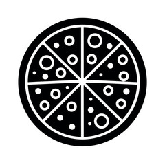 Minimal Glyph Round Pizza with Toppings Vector Illustration
