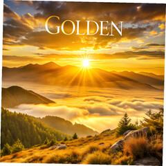 golden sunset over mountain landscape with copy s