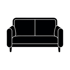 Minimal Glyph Sofa Couch with Armrests and Cushion Vector Illustration