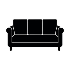 Minimal Glyph Sofa Couch with Three Cushions Vector Illustration