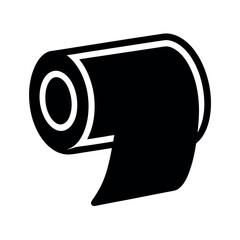 Minimal Glyph Toilet Paper Roll with Sheet Unrolled Vector Illustration