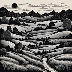 Beautiful greyscale Landscape of desert mountains