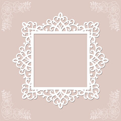 Delicate square laser cut frame with vintage ornamental border design