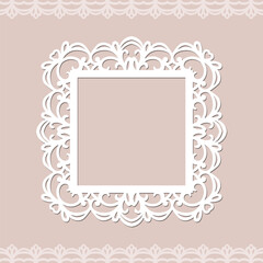 Square laser cut frame with traditional ornamental pattern for decorative projects
