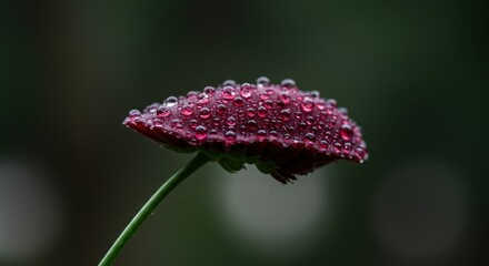 Macro shot of a red flower covered in water droplets