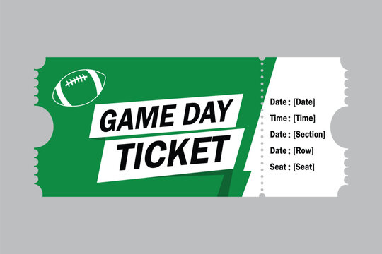 Football Ticket Template Printable Game Day Admission Pass Vector Design