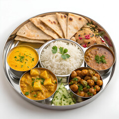 indian thali with chapati curry dal rice and s