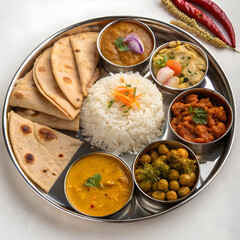 indian thali with chapati curry dal rice and s