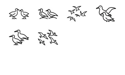 Birdhouse and Bird Icons Collection – Flying Birds, Bird Wings, Birdhouse Outline, and Minimalist Bird Line Art on White Background