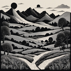 Beautiful greyscale Landscape of desert mountains