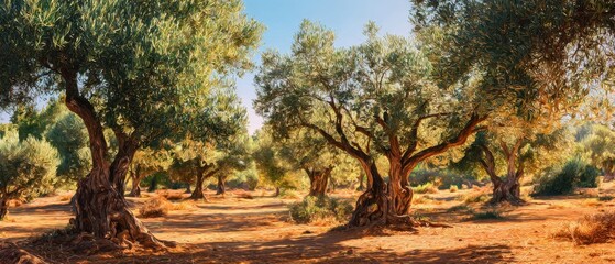 The Olive Trees in a Serene Mediterranean Landscape Under Golden Light