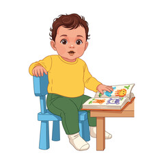 High-Quality Flat Vector Illustration: Adorable Baby Reading Animal Book