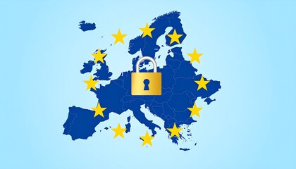 European map with a gold padlock