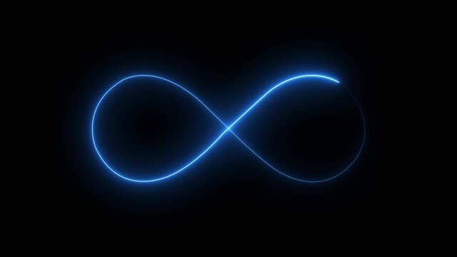 Glowing neon cyan Infinity symbol icon Animation on Black Background. glowing lights moving infinity sign, Seamless loop animation, Infinity symbol, mathematical symbol animation.