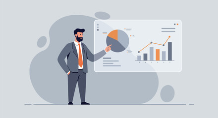 Professional presenting business data insights on a digital display chart