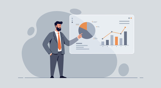 Professional presenting business data insights on a digital display chart