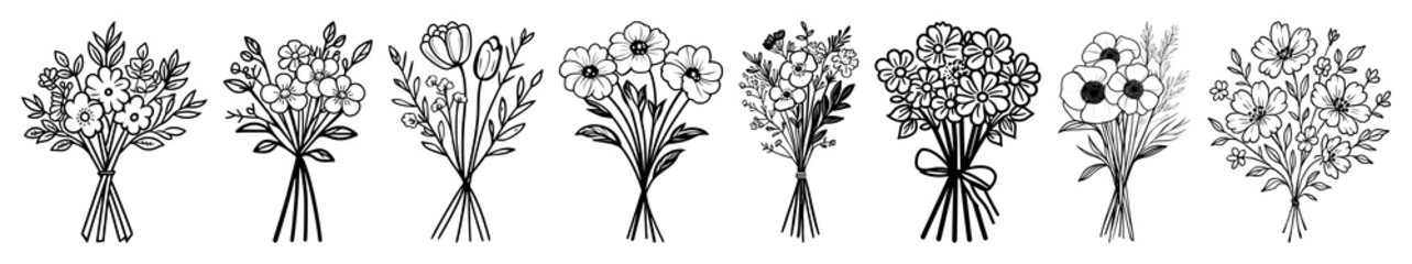 PNG Vintage floral bouquet illustrations, element set on transparent background