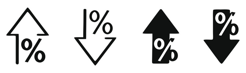percentage icons, percent arrows icon set . with increase arrow up icon, decrease arrow down icon . profit and lose money vector icons   © RABBI