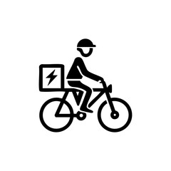 Fototapeta premium A courier riding a bicycle with an electric delivery box, representing fast eco-friendly urban logistics and sustainable food delivery services.