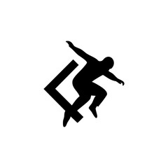 A parkour athlete jumping dynamically across abstract shapes, symbolizing freedom, urban sports, energy, and agility.