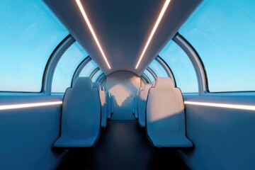 Futuristic interior design showcases sleek seating and ambient l