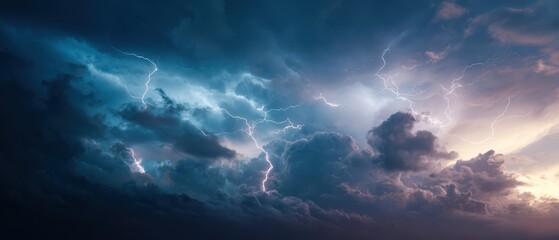 The Lightning Illuminates Dramatic Clouds in a Stormy Sky