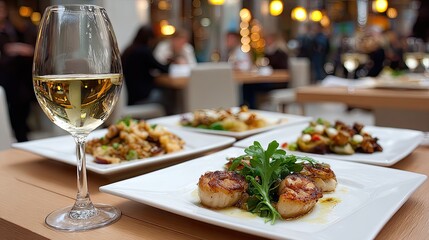 Families gather around a beautifully set table filled with shrimp, meatballs, and a cool drink, creating a joyful celebration atmosphere
