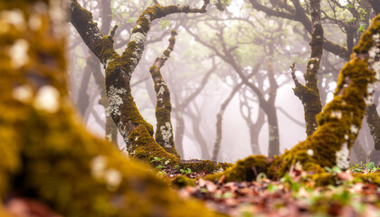 Moss Exhaling Mist Water Vapor Rising Without Wind for Digital Silent Exhalation Amidst Mistblue Haze Base