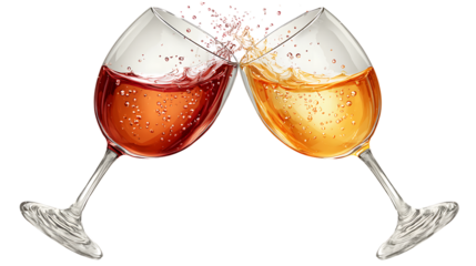 Two glasses of wine toasting, isolated on transparent background