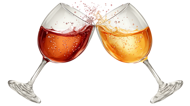 Two glasses of wine toasting, isolated on transparent background