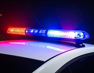 Police car lights flashing at night