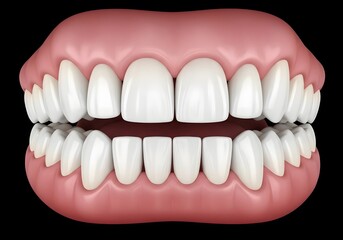 Fototapeta premium A dental model showcasing a full set of teeth with gums on a black background in a close up view