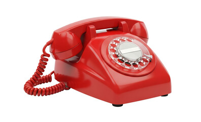 Connect with classic style using this vibrant red rotary phone, evoking nostalgia and retro charm for vintage ads, communication concepts, and design projects,png isolated on transparent background
