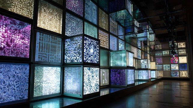 Abstract Illuminated Glass Block Wall
