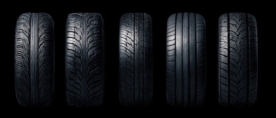 The Collection of High-Performance Tires Showcasing Varied Tread Patterns