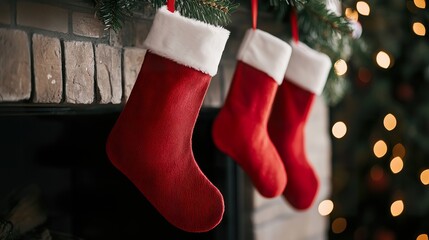 Christmas stocking hanging, fireplace, festive decor, holiday season,  
