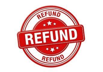 Red Refund Stamp with Stars and Text on White Background word