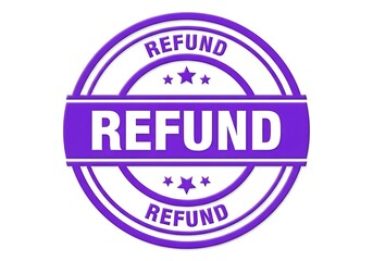 Purple Refund Stamp with Stars and Text word