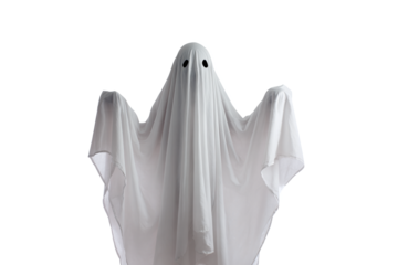 Spooky white ghost isolated on white transparent background
