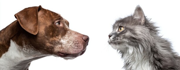 Obraz premium The dog and cat sharing a moment of curiosity and connection.