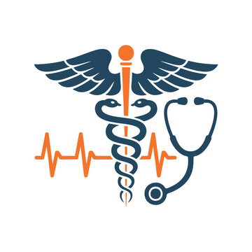 Medical caduceus symbol with stethoscope and heartbeat ekg for healthcare and medicine