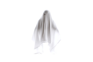 Fototapeta premium Halloween Ghost in White Sheet, Isolated on White Transparent Background