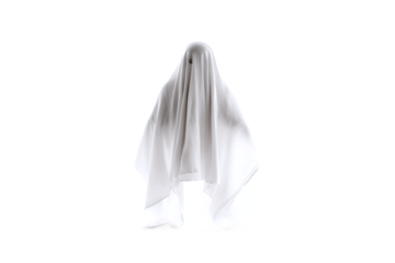 Halloween Ghost in White Sheet, Isolated on White Transparent Background